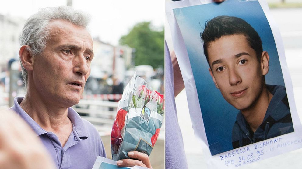 Naim Zabergja, till vänster i bild, förlorade sin son Dijamant Zabergja, till höger i bild, i gårdagens skottdrama i Tyskland.