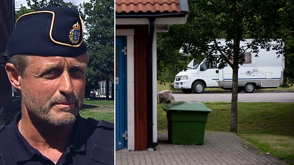 Polisens presstalesperson Christer Fuxborg och en husbil på en rastplats.
