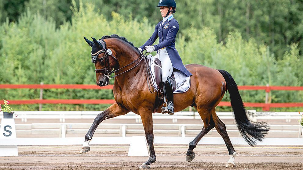 Landslagsryttaren Emelie Nyreröd på hästen Manuel under helgens dressyrtävlingar i Falun.