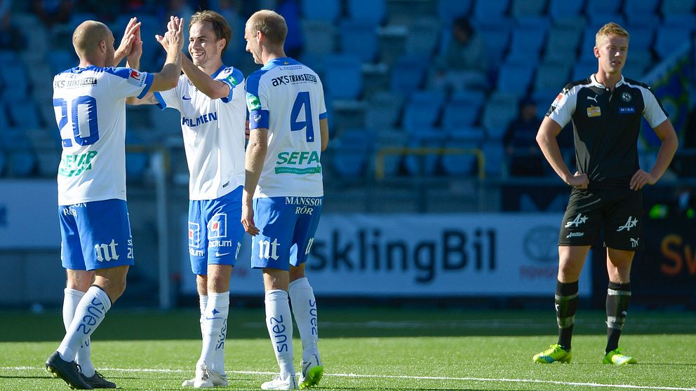 Norrköpings alla tre målgörare Andreas Blomqvist, Andreas Johansson och Daniel Sjölund.