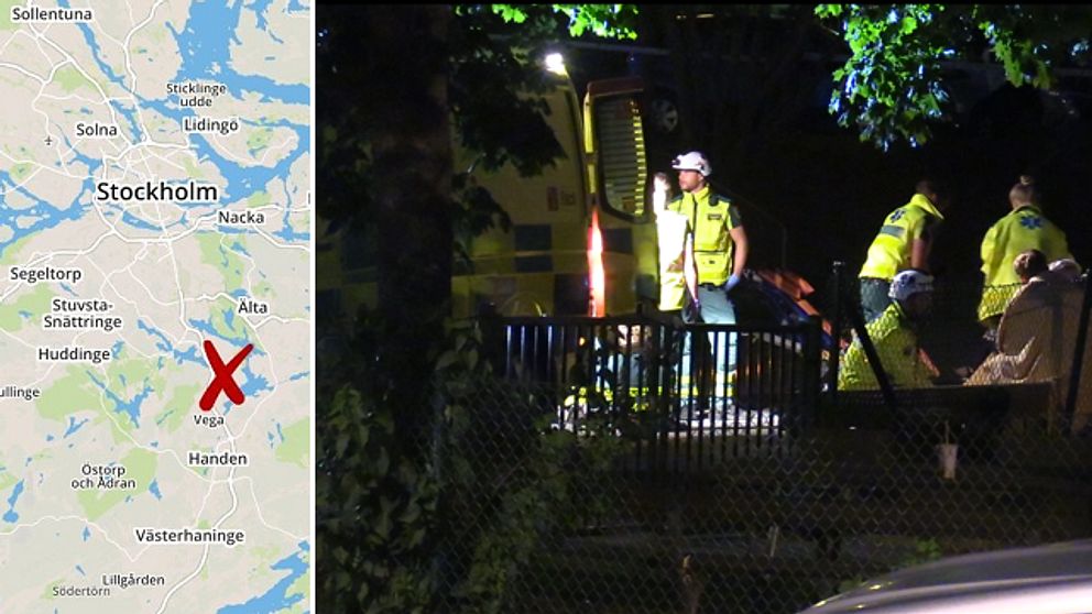 Karta över Stockholm som visar skogås samt ambulanspersonalen på plats efter explosionen.