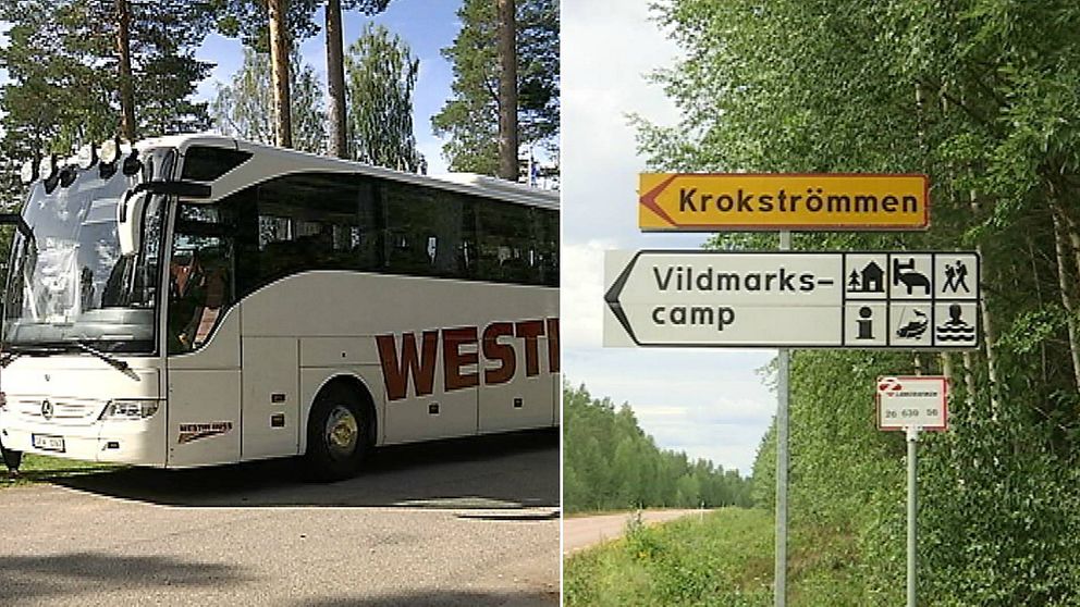 Bussen och en skylt där det står Krokströmmen.