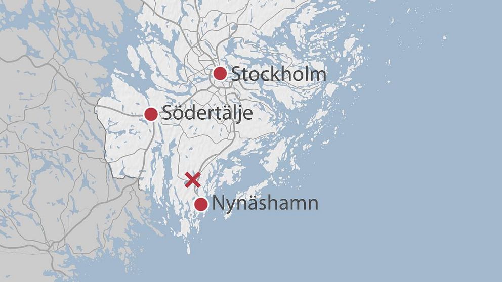 Karta över Stockholms län där Ösmo är markerat med ett kryss.