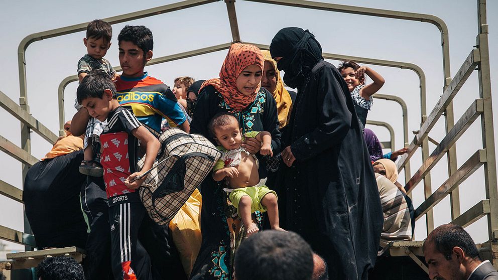 Människor på flykt från IS i norra Irak.