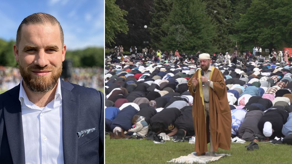 Faraj Sammo, vd Göteborgs moske inledde firande på söndagen.