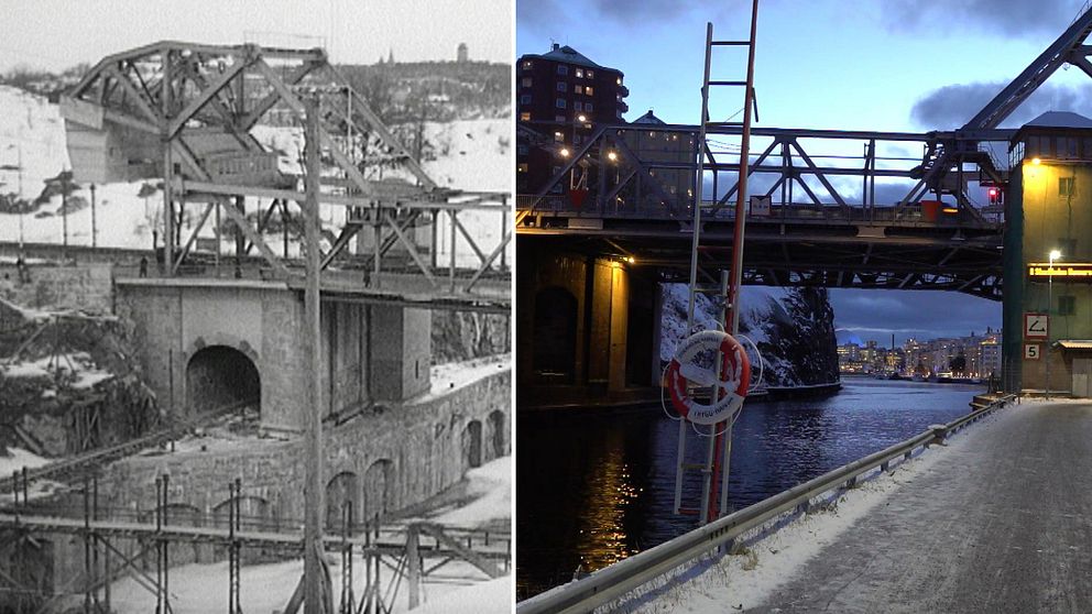 Danviksbron i svartvitt och i färg