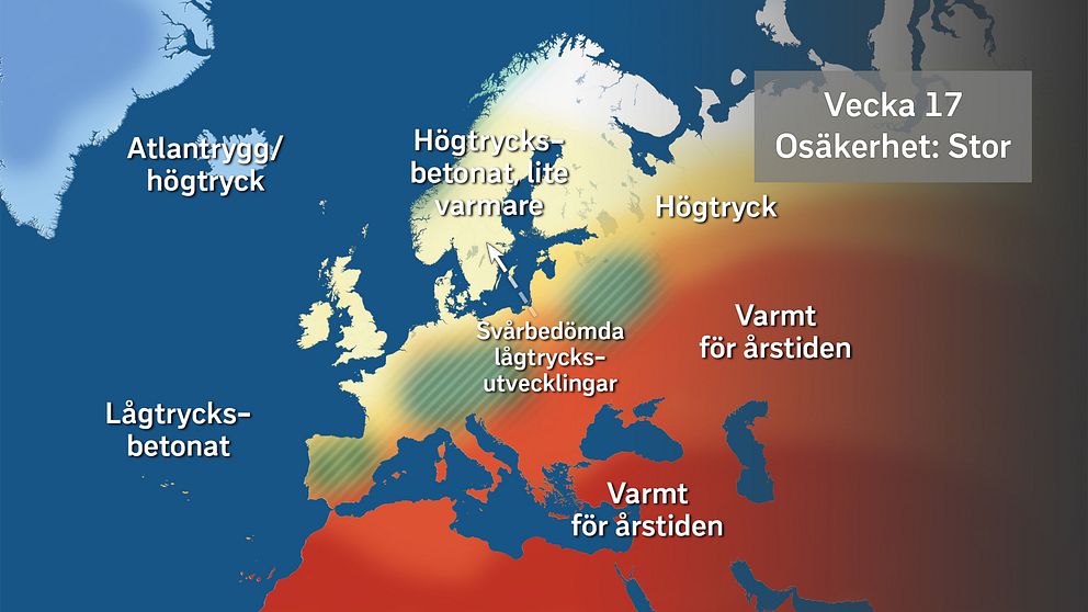 Den väntade storskaliga vädersituationen över Europa under vecka 17