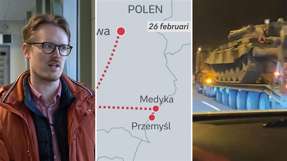 Simon Löfgren och hans rutt i Polen strax efter invasionen av Ukraina