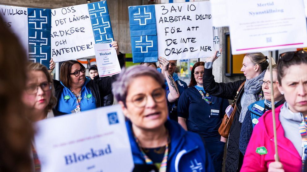 Vårdförbundets ordförande Sineva Ribeiro deltar i en manifestation i samband med den första blockaden.