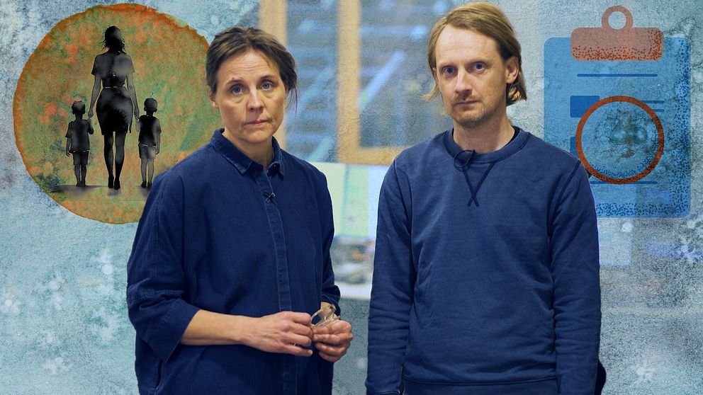 Reportrarna Ida Andersson och Olof Petersson framför en textur.