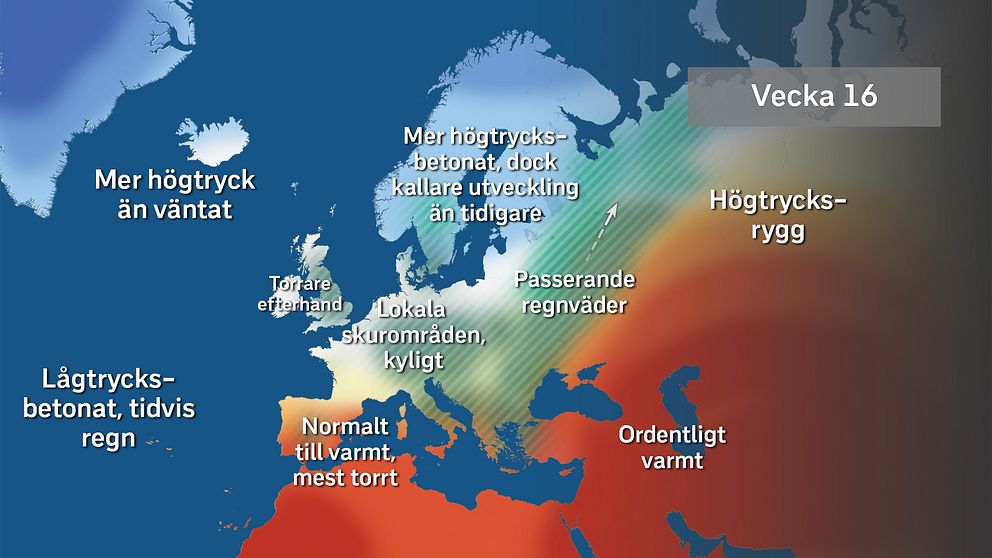 Det storskaliga vädret över Europa vecka 16.