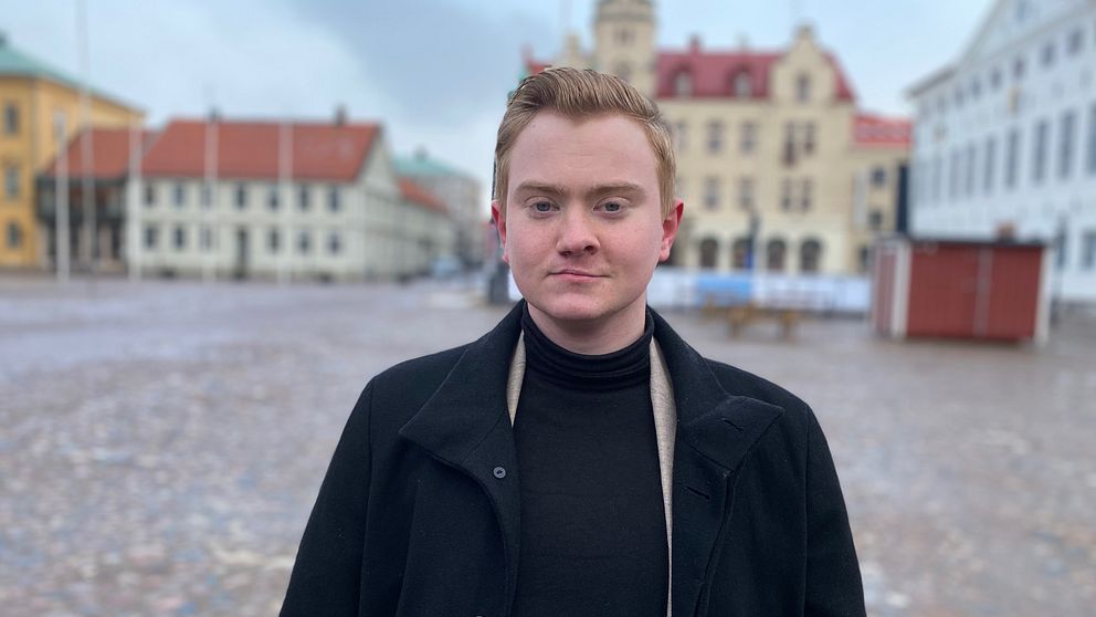 Jonathan Sager (SD) på torg i Kalmar