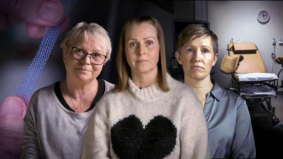 Tre personer sitter i ett rum med en undersökningsbrits och medicinsk utrustning i bakgrunden.