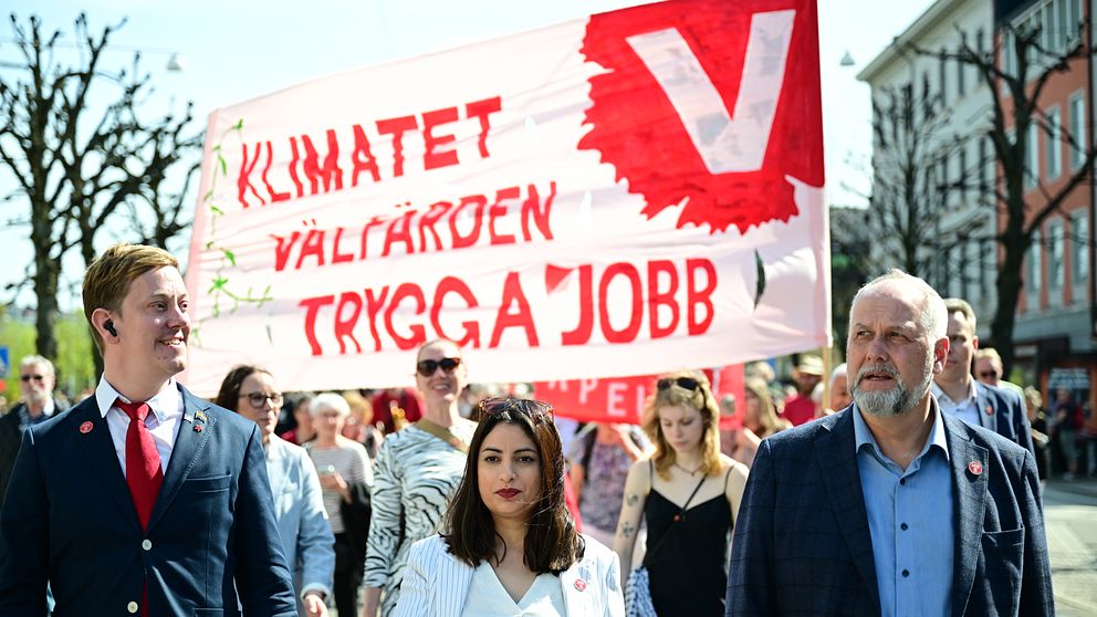 Första maj-tåg Vänsterpartiet, Nooshi Dadgostar och Jonas Sjöstedt