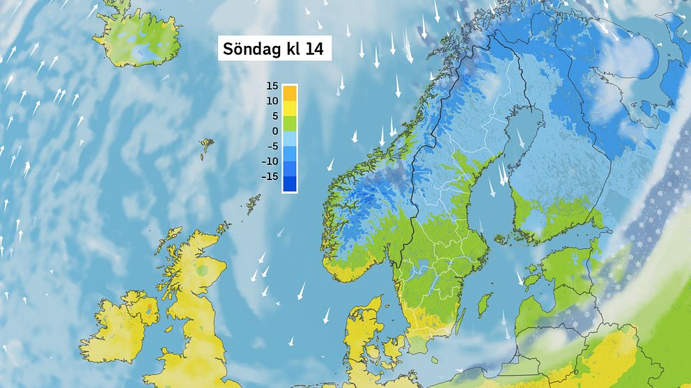 Väderkarta som visar väder i Sverige – prognos för i dag och kommande dagar.