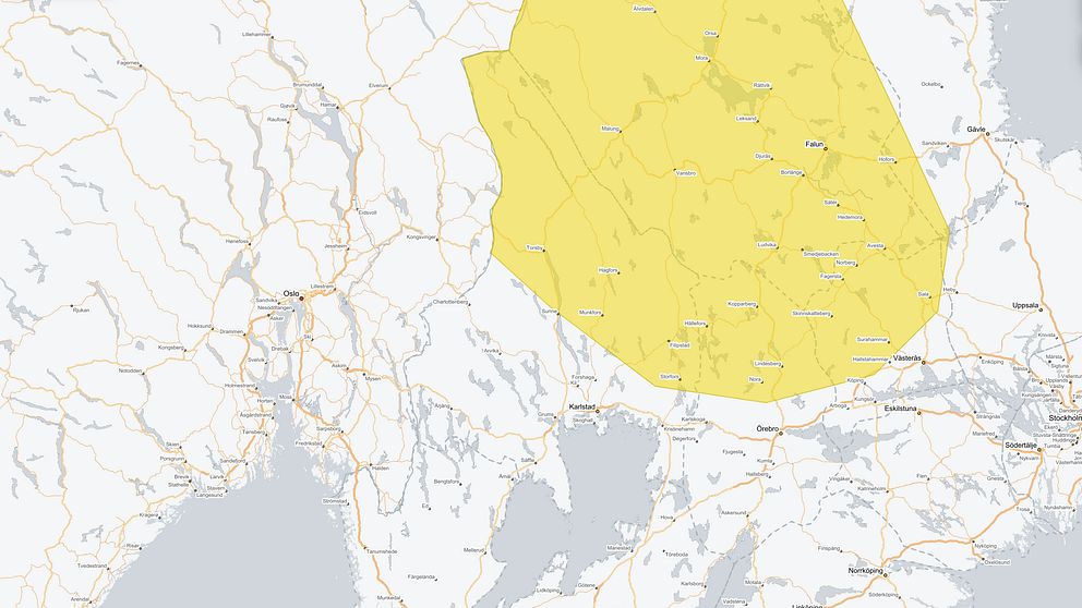 En karta över Värmland med en vädervarning