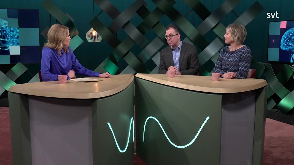 Tre personer diskuterar i en TV-studio på SVT.