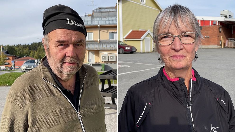 Man och kvinna i 60-årsåldern står ute och kommenterar sjukstugan i Dorotea