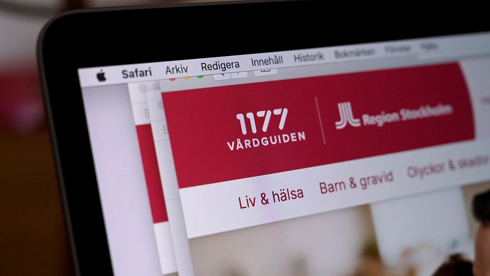 En dataskärm som visar en webbläsare som är inne på 1177 vårdguidens hemsida.
