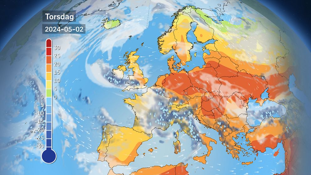 Väderkarta som visar väder i Europa – prognos för i dag och kommande dagar