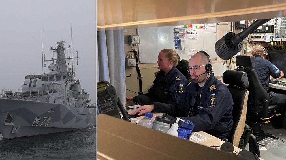 HMS Koster minröjningsfartyg av Koster-klass. Personal i kontrollrum