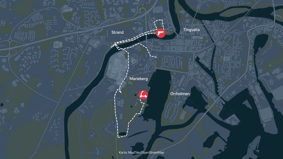 En karta över Karlstad med en pistol och en elsparkcykel