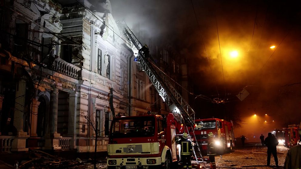 Skadade byggnader i Charkiv, Ukraina