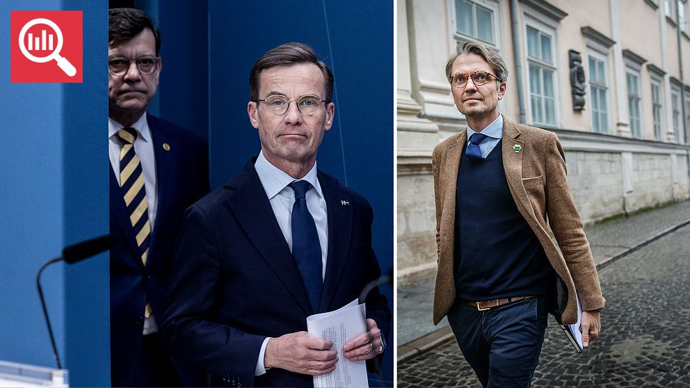 Två bilder. Till vänster: Henrik Landerholm och Ulf Kristersson. Till höger: Tobias Thyberg.