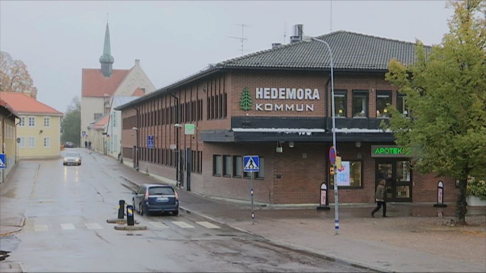 Hedemoras kommunhus, en brun avlång byggnad.