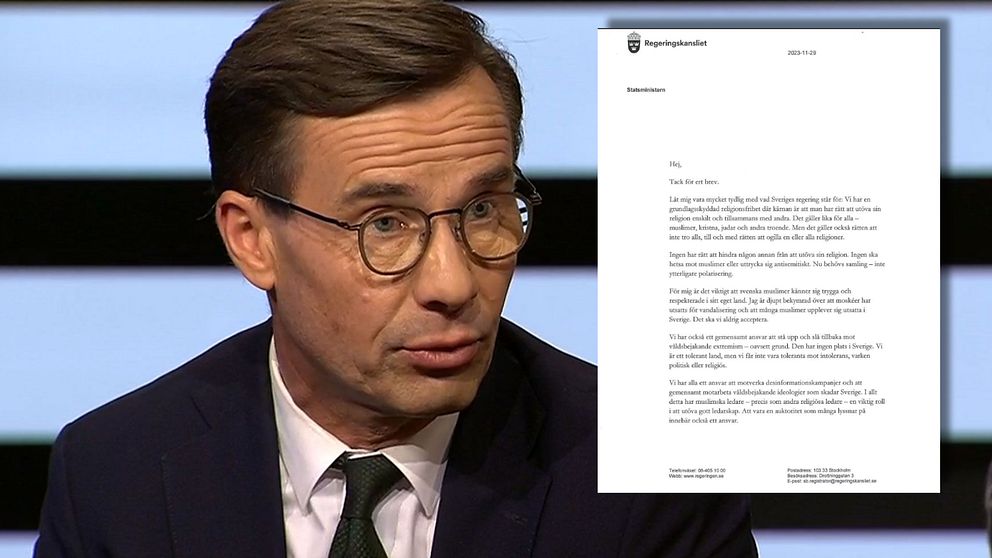 Statsministern med inklippt brev från moskéerna i Göteborg