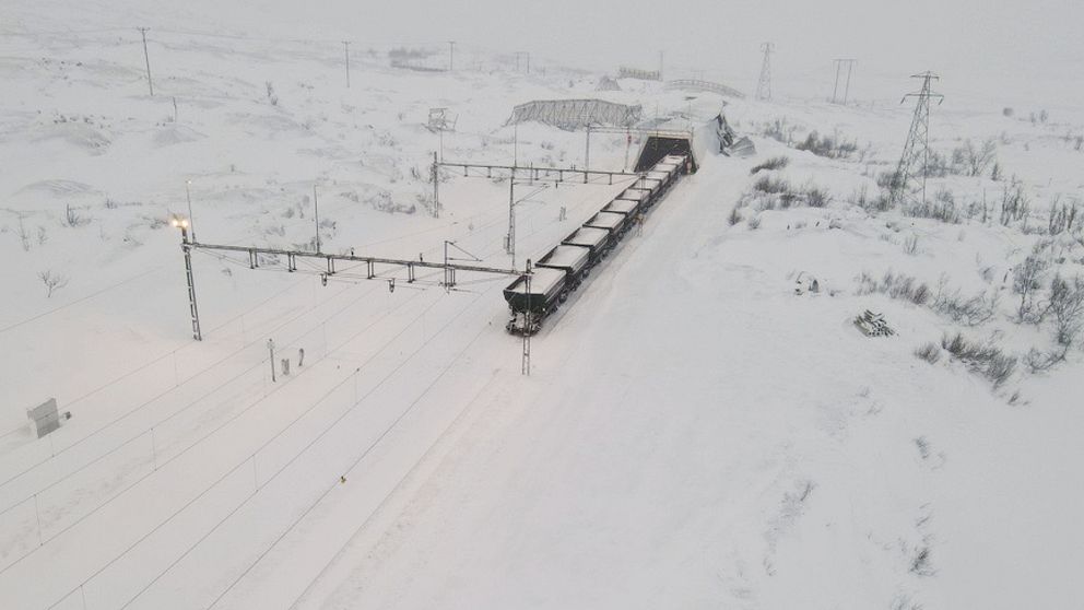 Det urspårade tåget på Malmbanan i Vassijaure, Kiruna kommun.