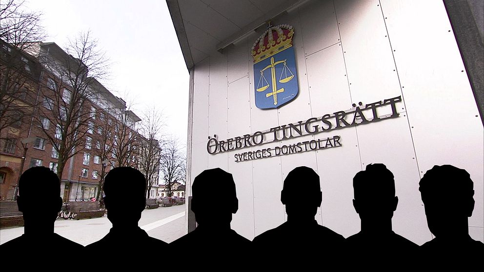 Silhuetter på sex ungdomar som åtalas för en lång rad brott vid Örebro tingsrätt