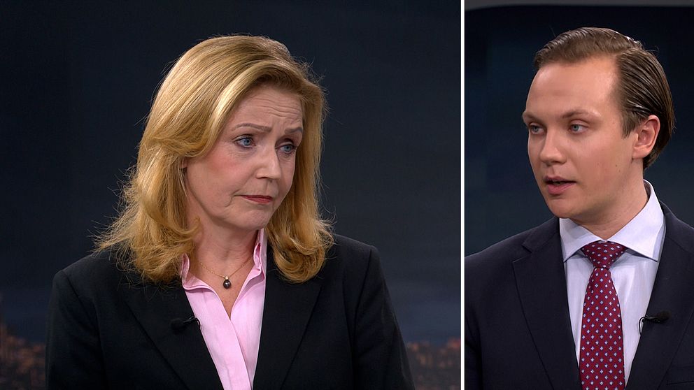 Tvådelad bild. Vänster: Kvinna i svart kavaj. Höger: Man i kostym och röd slips.