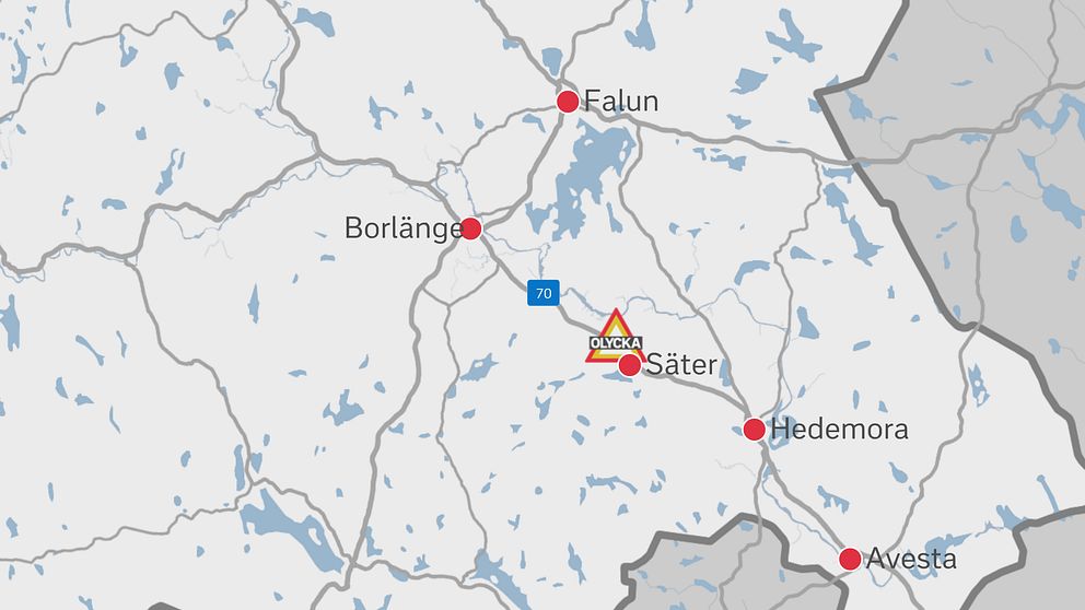 Olycka markerad på Riksväg 70 någon kilometer nordväst om Säter