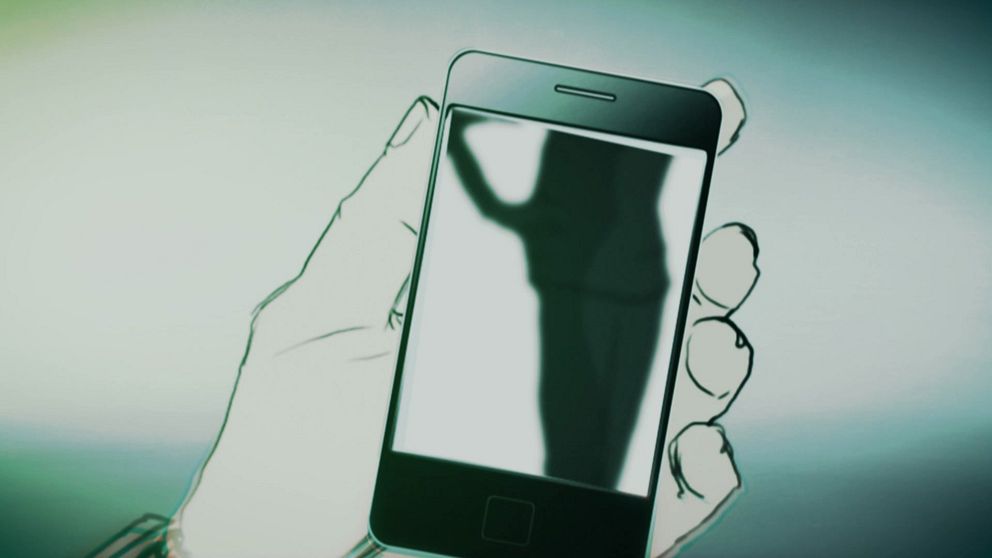 Tecknad bild, hand med mobiltelefon