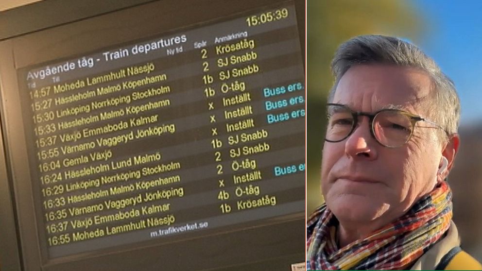 Stationsskylt med inställda tåg, Peter Aronsson