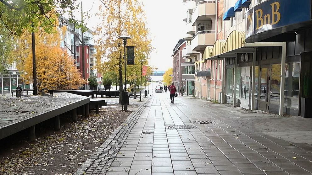 Vy över en gågata i Piteå centrum.