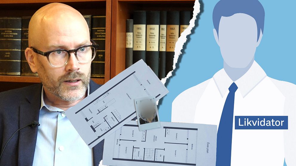Blandgrafik och stillbild på ekobrottsåklagaren Thomas Hertz om hur likvidation kan vara ett sätt att sopa undan spåren av ekonomisk brottslighet.