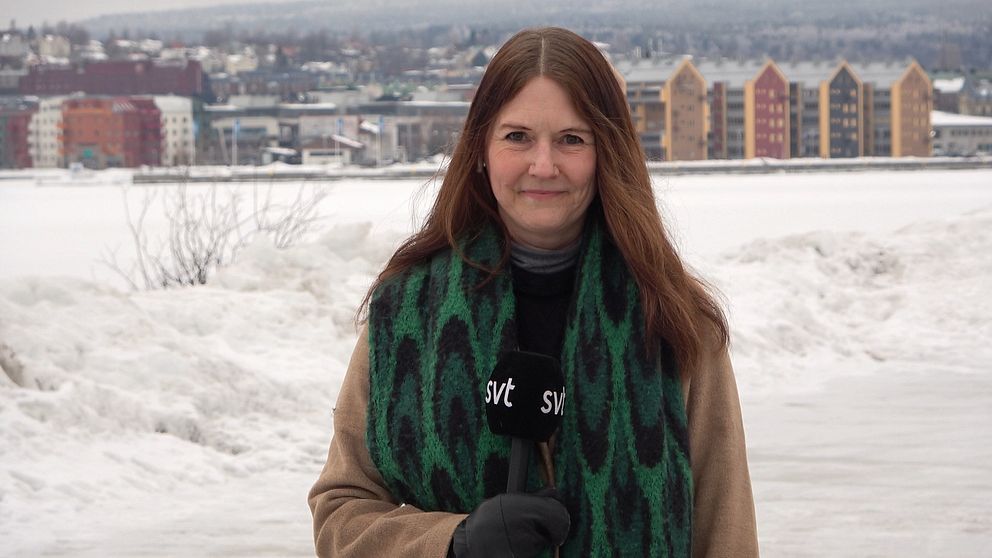 Reporter Anna Beijron står i hamnen i Sundsvall och tittar in i kameran.