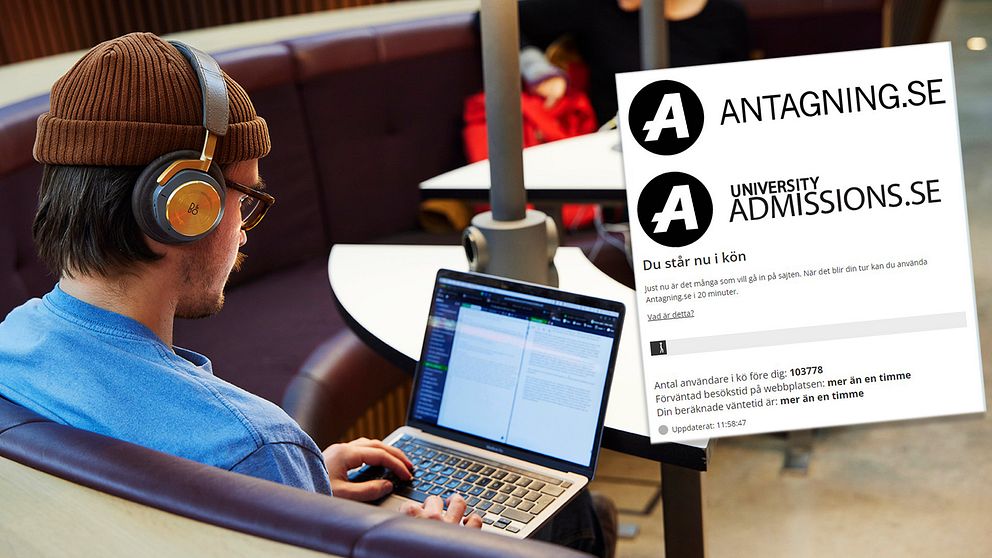 En man sitter med sin dator och studerar