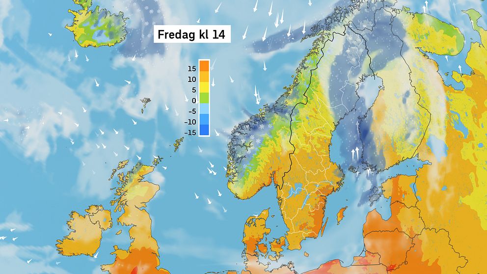 Väderkarta som visar väder i Sverige – prognos för i dag och kommande dagar.