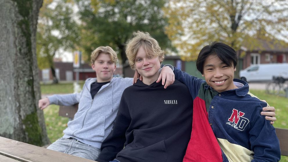 Tre gymnasieelever på Sturegymnasiet i Halmstad svarar på enkätfrågor om ekonomi i skolan.