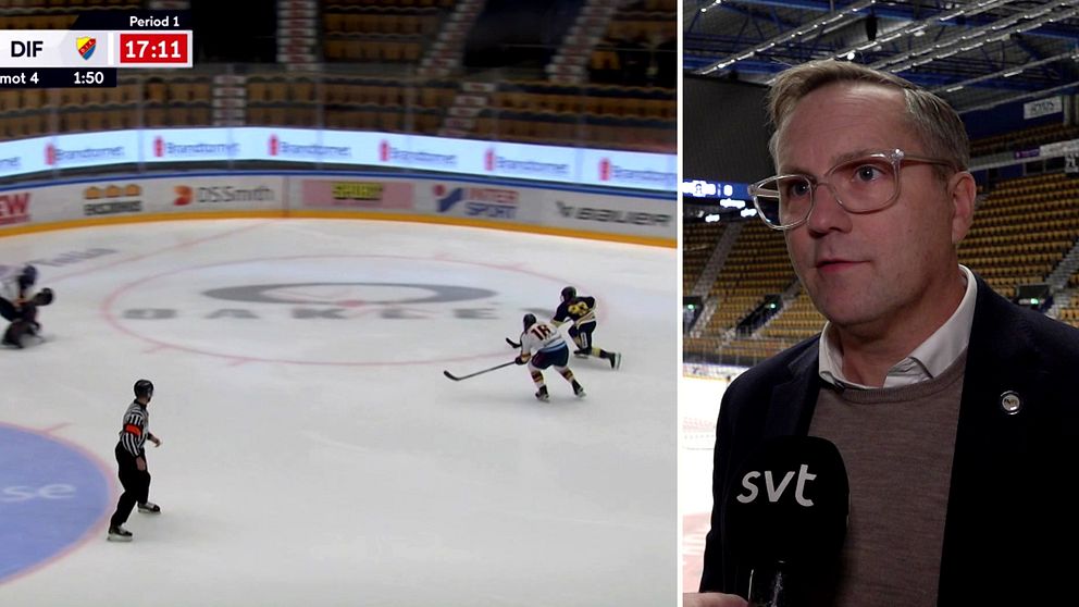 Richard Nylin, tf klubbdirektör i HV71 kommenterar Sanni Hakalas svåra skada