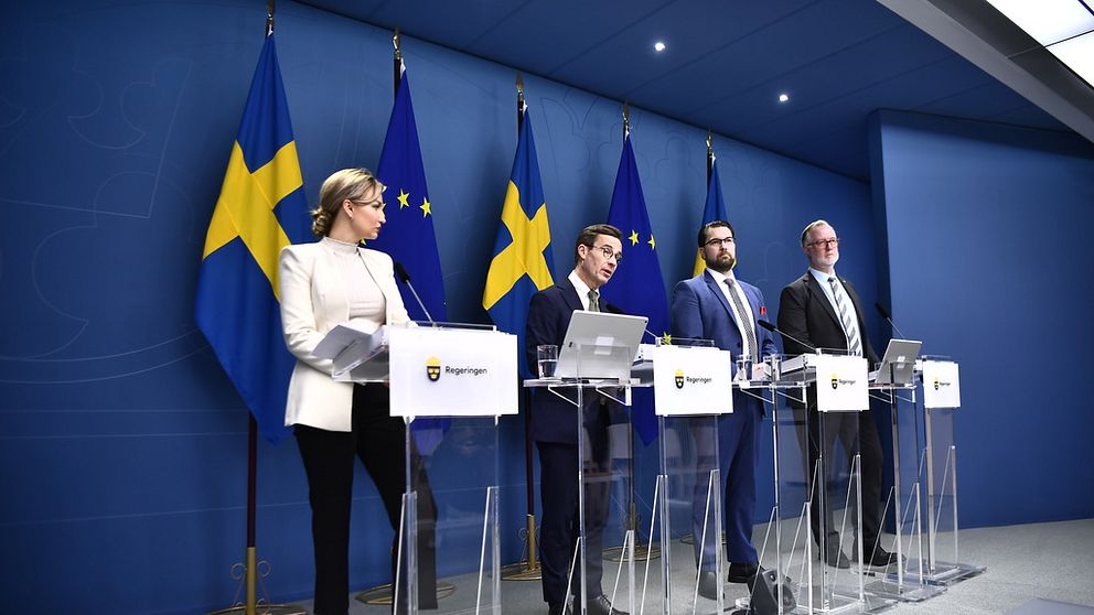 Ebba Busch (KD), Ulf Kristersson (M), Jimmie Åkesson (SD) och Johan Pehrson (L).