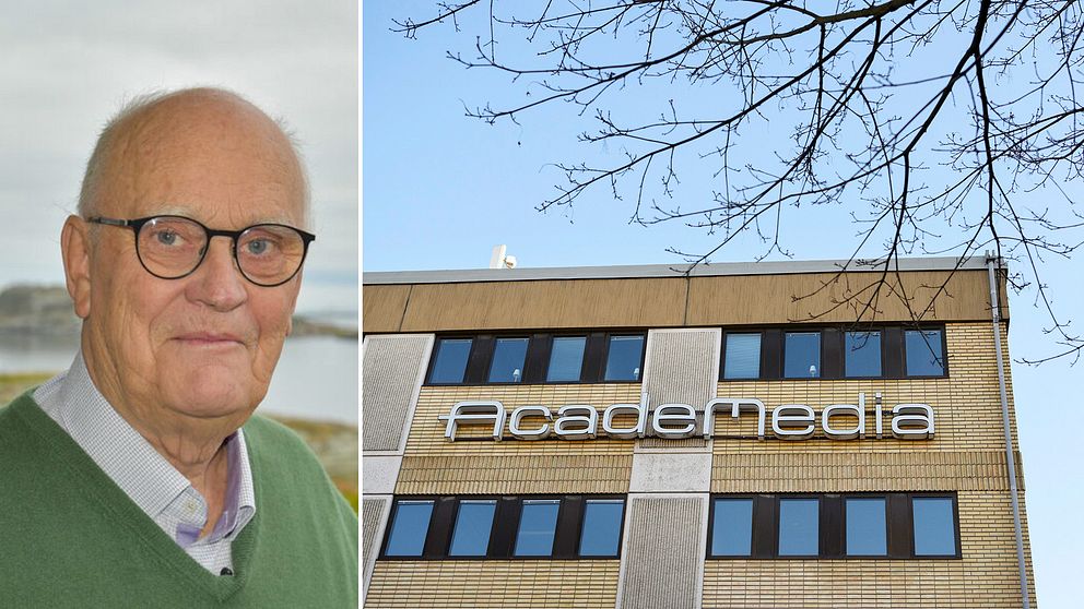 Roger Akelius till vänster och en av Academedias fasader med logga till höger