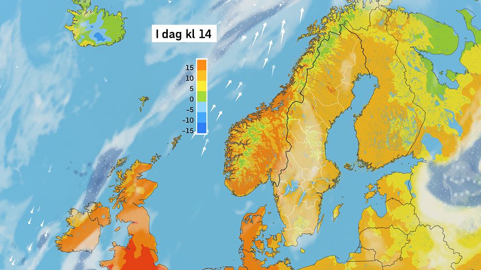 Väderkarta som visar väder i Sverige – prognos för i dag och kommande dagar.