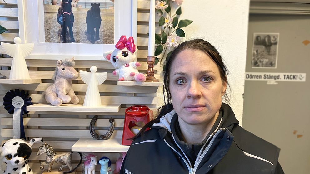 Hästägaren Aileen står framför ponnyernas minnesplats.
