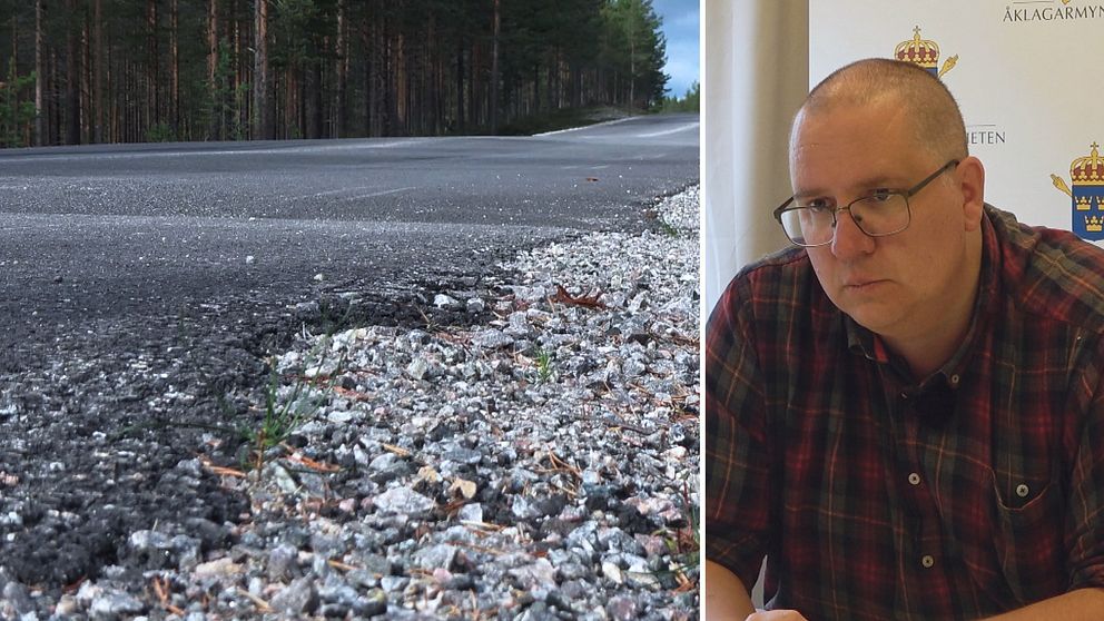 Till vänster bild på vägen till Lombens skjutfält och till höger bild på kammaråklagare Jonas Fjellström.
