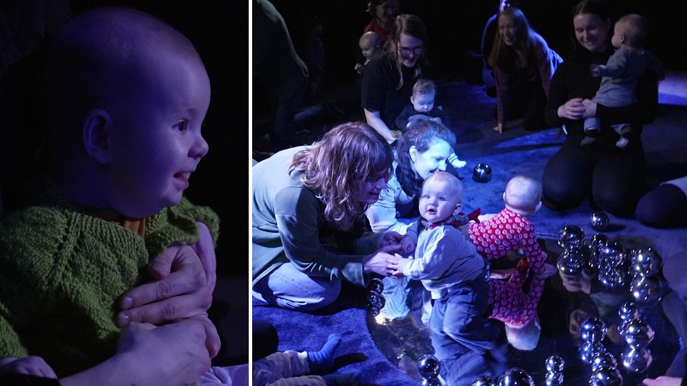 Kuvia vauvoista teatterissa, kaksikielisessä Vau Vau -esityksessä Tukholmassa.