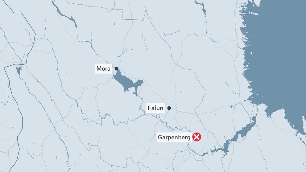 karta över Dalarna med Garpenberg markerat med rött kryss